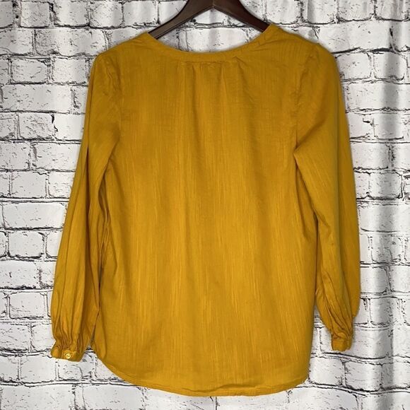 Old Navy Relaxed Open Neck Cotton Blend Long Sleeve Shirt Boho Sunflower XS EUC - Picture 3 of 9